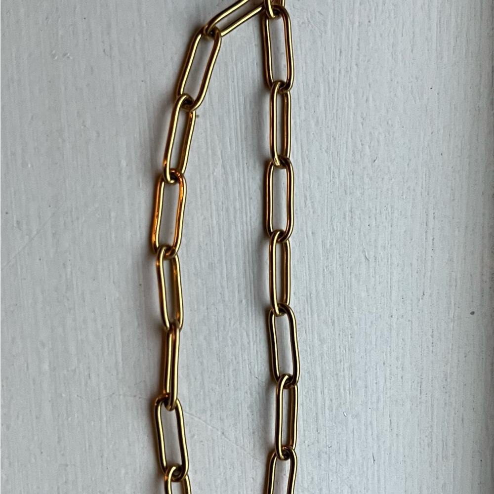 Gold Elongated Link Necklace with Polished Finish